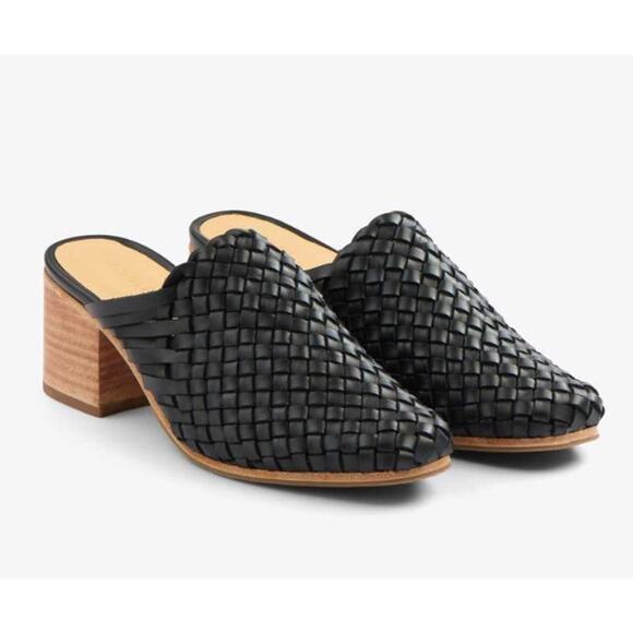 Nisolo Women's Go To Woven Heeled Slip-On Black Leather Size 6 NIB Comfy Mules - Picture 2 of 14